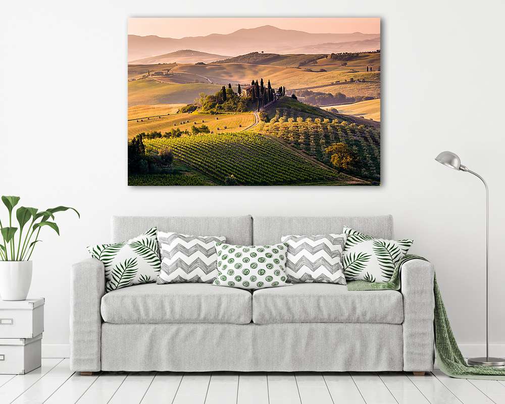 Toszkána, táj és parasztház a Val d'Orcia dombjaiban - vászonkép, falikép vásárlás Toszkána, táj és parasztház a Val d'Orcia dombjaiban (poszter) - vászonkép, falikép otthonra és irodába