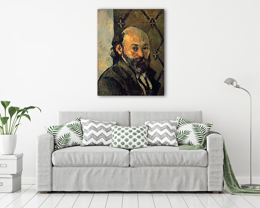 Cézanne önarckép, mintás tapéta előtt - vászonkép, falikép vásárlás Cézanne önarckép, mintás tapéta előtt (fotótapéta) - vászonkép, falikép otthonra és irodába