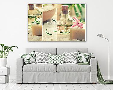 Spa kollázs kádas sóval és virággal (vászonkép) - vászonkép, falikép otthonra és irodába