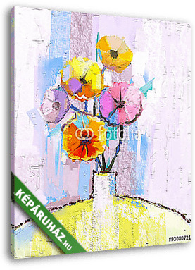 Absztrakt színes tavaszi virágzás vázában (olajfestmény reprodukció) - vászonkép 3D látványterv