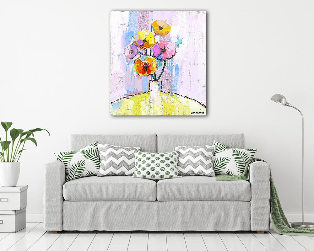 Absztrakt színes tavaszi virágzás vázában (olajfestmény reprodukció) - vászonkép, falikép vásárlás Absztrakt színes tavaszi virágzás vázában (olajfestmény reprodukció) (többrészes kép) - vászonkép, falikép otthonra és irodába