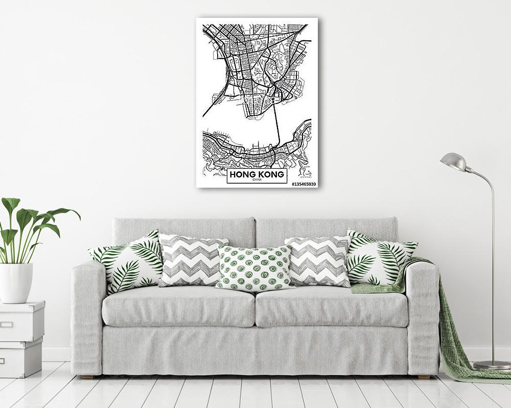 Vektor poszter térkép városa Hong Kong (keretezett kép) - vászonkép, falikép otthonra és irodába