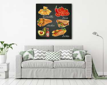 Mexikói étel és konyha. Vektor készlet. Mexikó (vászonkép) - vászonkép, falikép otthonra és irodába
