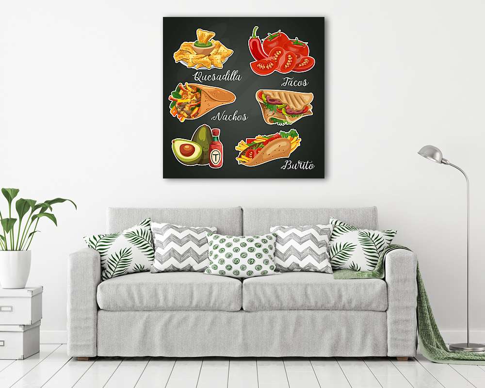 Mexikói étel és konyha. Vektor készlet. Mexikó - vászonkép, falikép vásárlás Mexikói étel és konyha. Vektor készlet. Mexikó (többrészes kép) - vászonkép, falikép otthonra és irodába