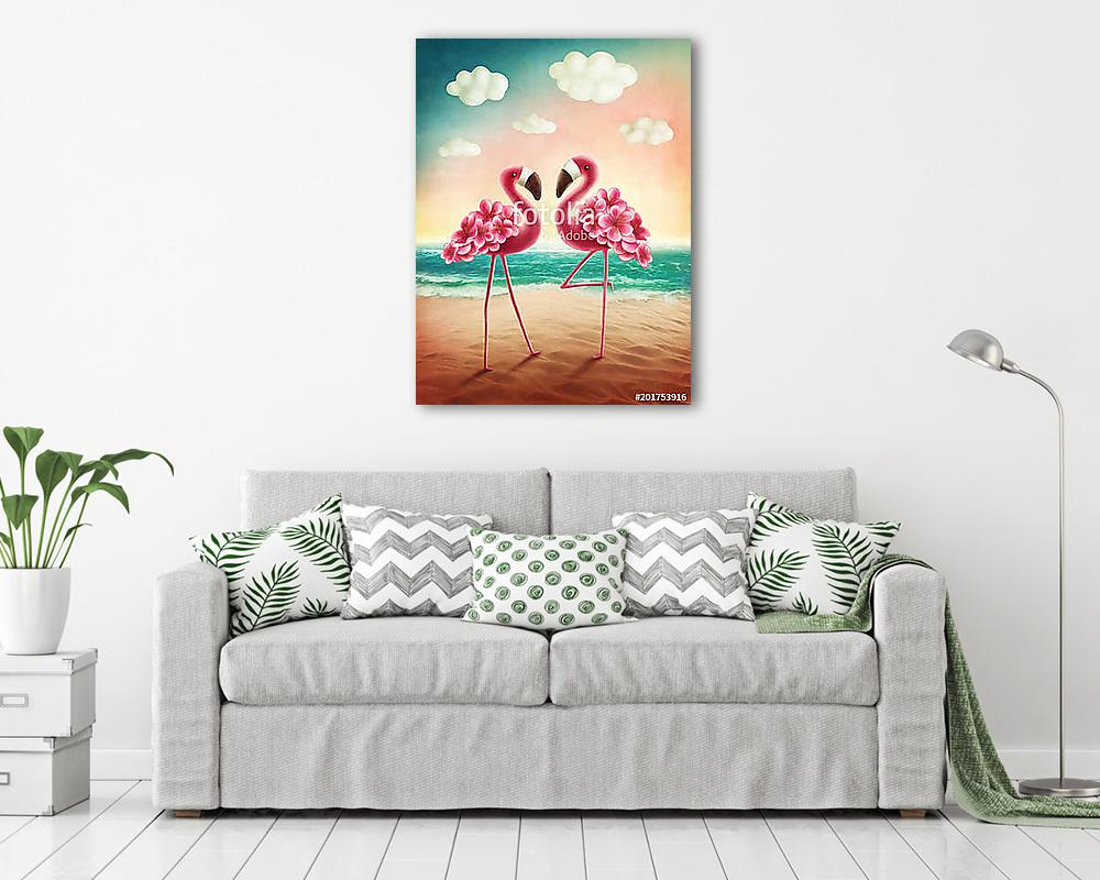 Two flamingos (többrészes kép) - vászonkép, falikép otthonra és irodába
