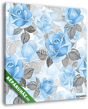 Floral seamless pattern. Watercolor background with blue roses 2 - vászonkép 3D látványterv
