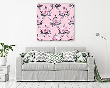 Pink floral seamless pattern with roses 14 (vászonkép) - vászonkép, falikép otthonra és irodába