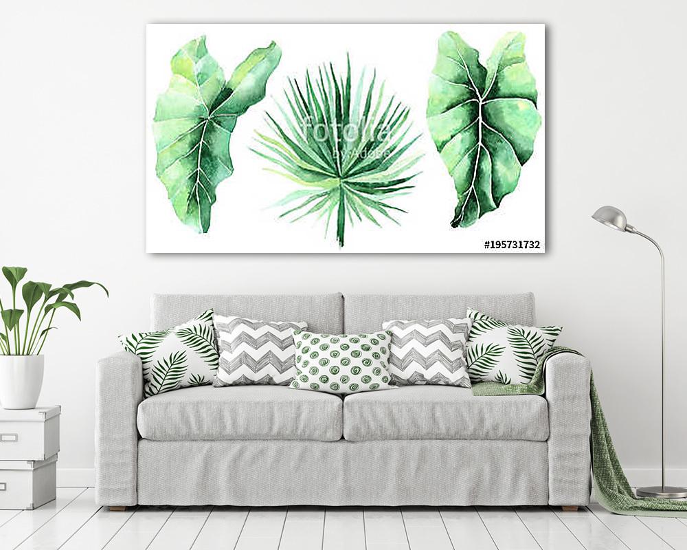 Tropical watercolor leaves set (vászonkép) - vászonkép, falikép otthonra és irodába