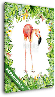 Pink flamingo watercolor hand drawn illustration in arrangement  - vászonkép 3D látványterv