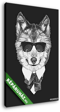 Portrait of Wolf in suit. Hand drawn illustration. - vászonkép 3D látványterv