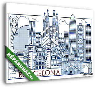 Barcelona Attractions. Handmade drawing vector illustration. All - vászonkép 3D látványterv