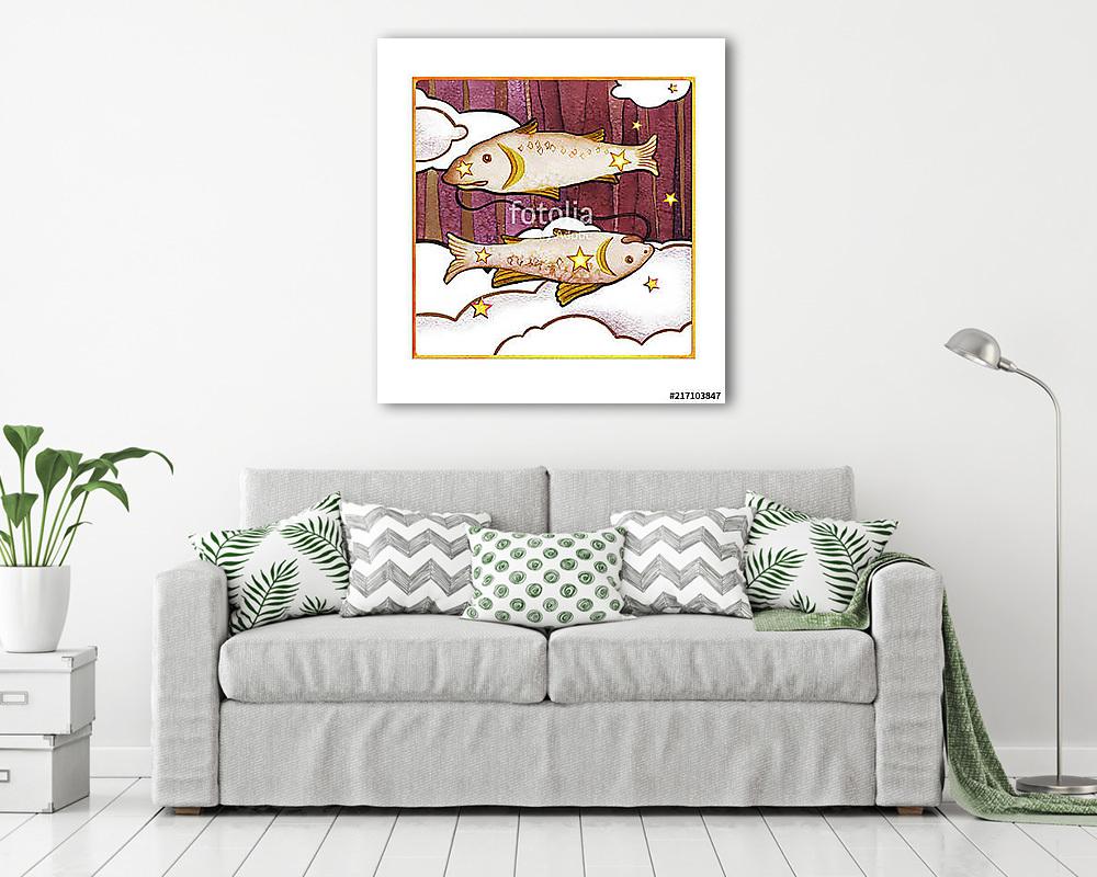 Astrological sign of the zodiac Pisces, isolated on a white back (vászonkép) - vászonkép, falikép otthonra és irodába