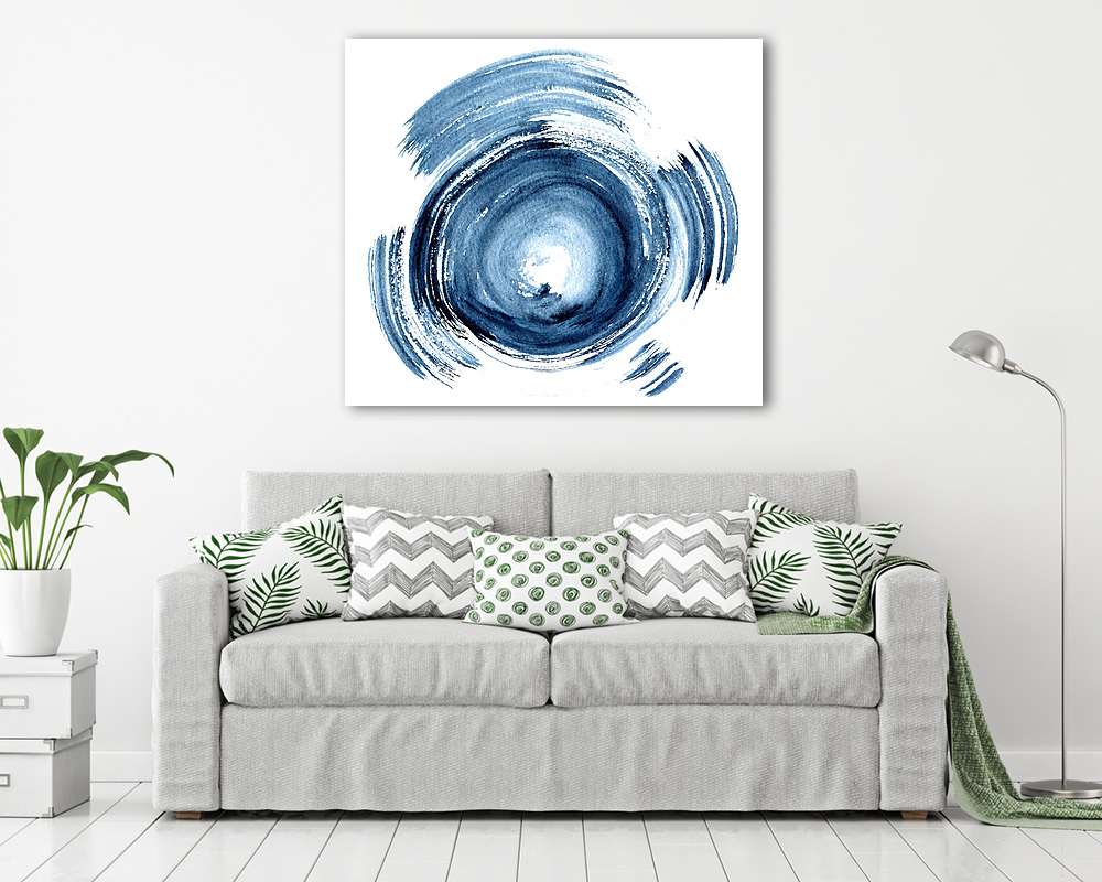 Hand drawn acrylic element, blue round stroke isolated on white background. (keretezett kép) - vászonkép, falikép otthonra és irodába