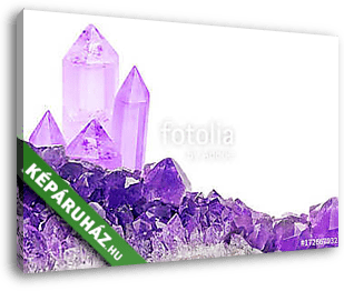 lilac amethyst small and large crystals on white - vászonkép 3D látványterv