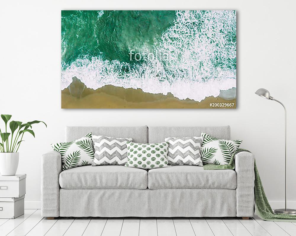 Waves near beach. Yellow sand and green water (vászonkép) - vászonkép, falikép otthonra és irodába