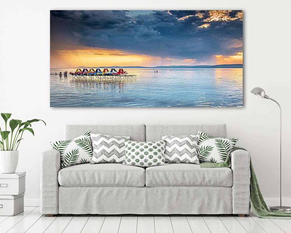 Balatoni naplemente, vizibiciklikkel és felhőkkel (fotótapéta) - vászonkép, falikép otthonra és irodába