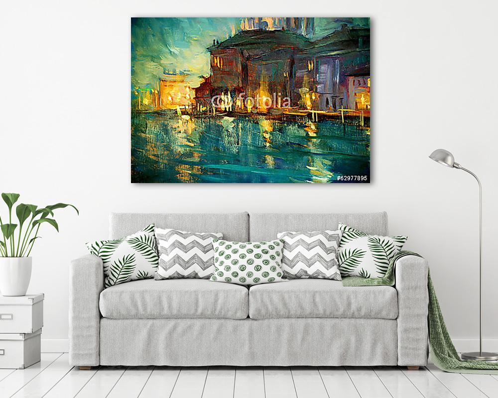 éjszakai táj a velencei, olajfestés rétegelt lemezen, illustrat (bögre) - vászonkép, falikép otthonra és irodába
