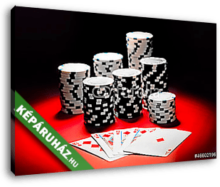 Póker, királyi flush és szerencsejáték zseton. - vászonkép 3D látványterv