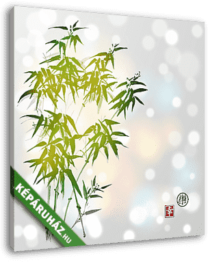 Zöld bambusz fehér háttéren. Hieroglfot tartalmaz - vászonkép 3D látványterv
