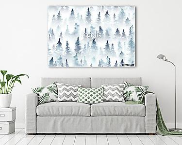 Seamless pattern of watercolor spruce forest in the fog. (vászonkép) - vászonkép, falikép otthonra és irodába
