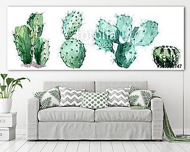 Watercolor set of cactus  isolated illustration on a white backg (vászonkép) - vászonkép, falikép otthonra és irodába