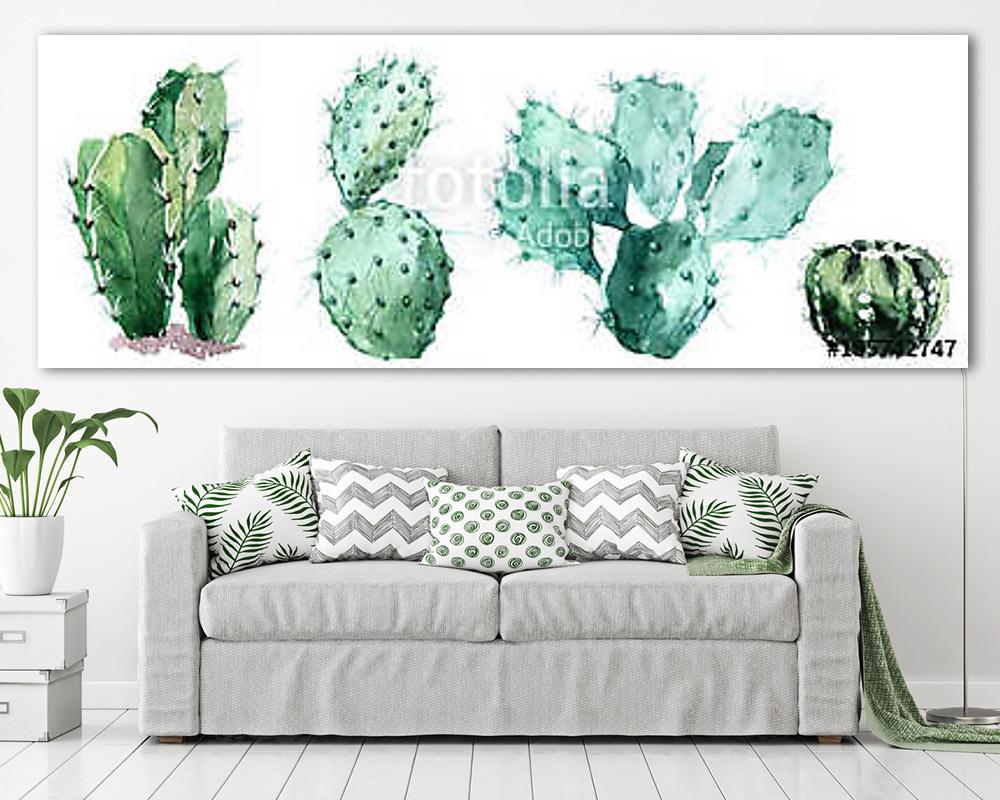 Watercolor set of cactus  isolated illustration on a white backg - vászonkép, falikép vásárlás Watercolor set of cactus  isolated illustration on a white backg (vászonkép) - vászonkép, falikép otthonra és irodába