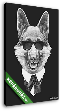 Portrait of German Shepherd in suit. Hand drawn illustration. - vászonkép 3D látványterv