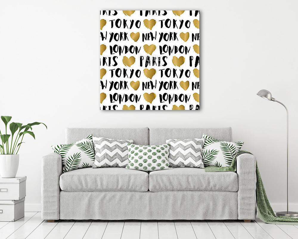 City Names Seamless Pattern - vászonkép, falikép vásárlás City Names Seamless Pattern (keretezett kép) - vászonkép, falikép otthonra és irodába
