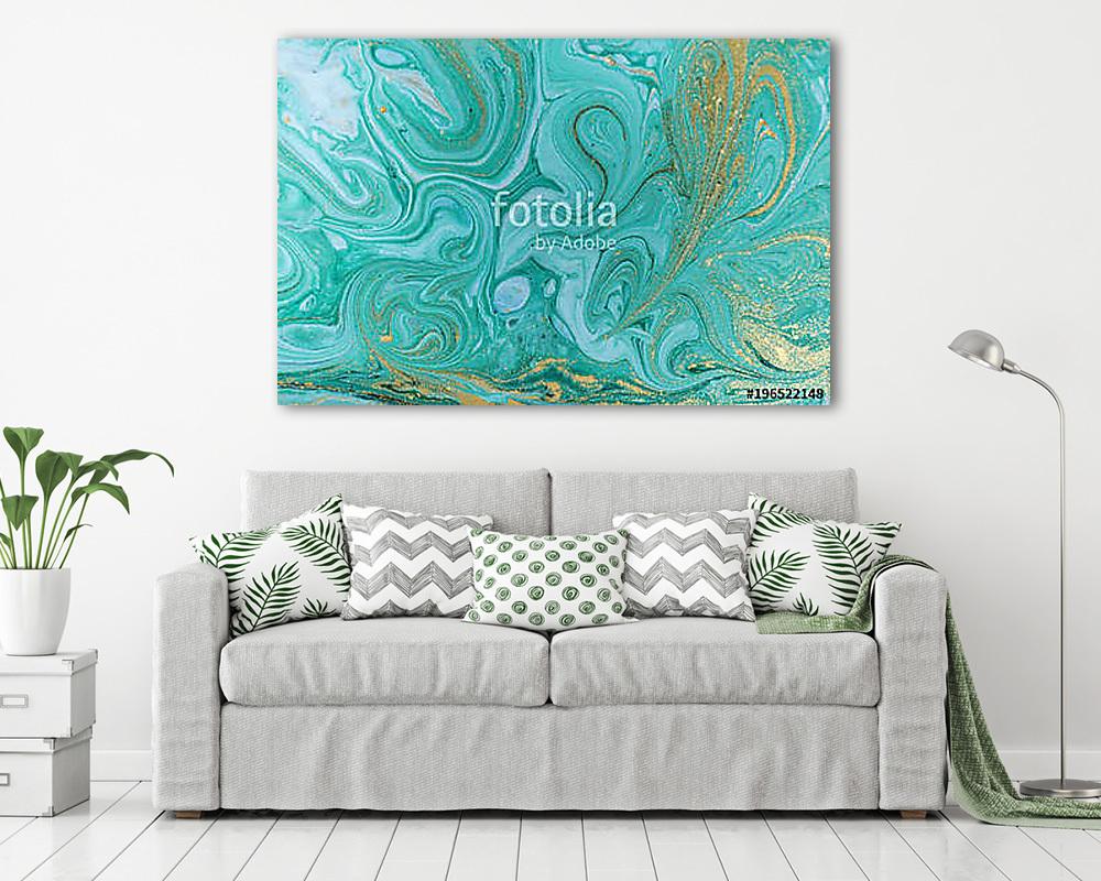 Marble abstract acrylic background. Nature green marbling artwork texture. Golden glitter. - vászonkép, falikép vásárlás Marble abstract acrylic background. Nature green marbling artwork texture. Golden glitter. (vászonkép) - vászonkép, falikép otthonra és irodába