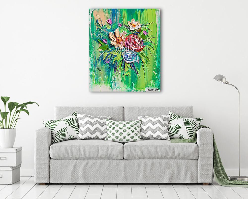 Színes virágok közelről (olajfestmény reprodukció) (többrészes kép) - vászonkép, falikép otthonra és irodába