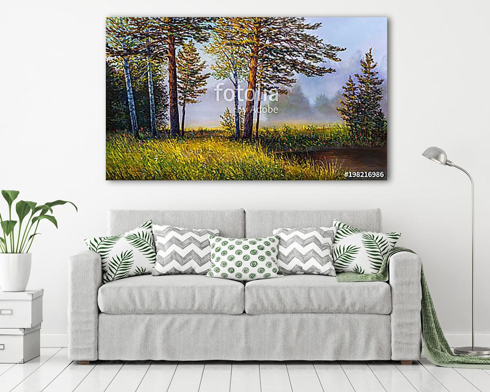 Landscape, mountain river.  Picture oil paints on a canvas. - vászonkép, falikép vásárlás Landscape, mountain river.  Picture oil paints on a canvas. (poszter) - vászonkép, falikép otthonra és irodába