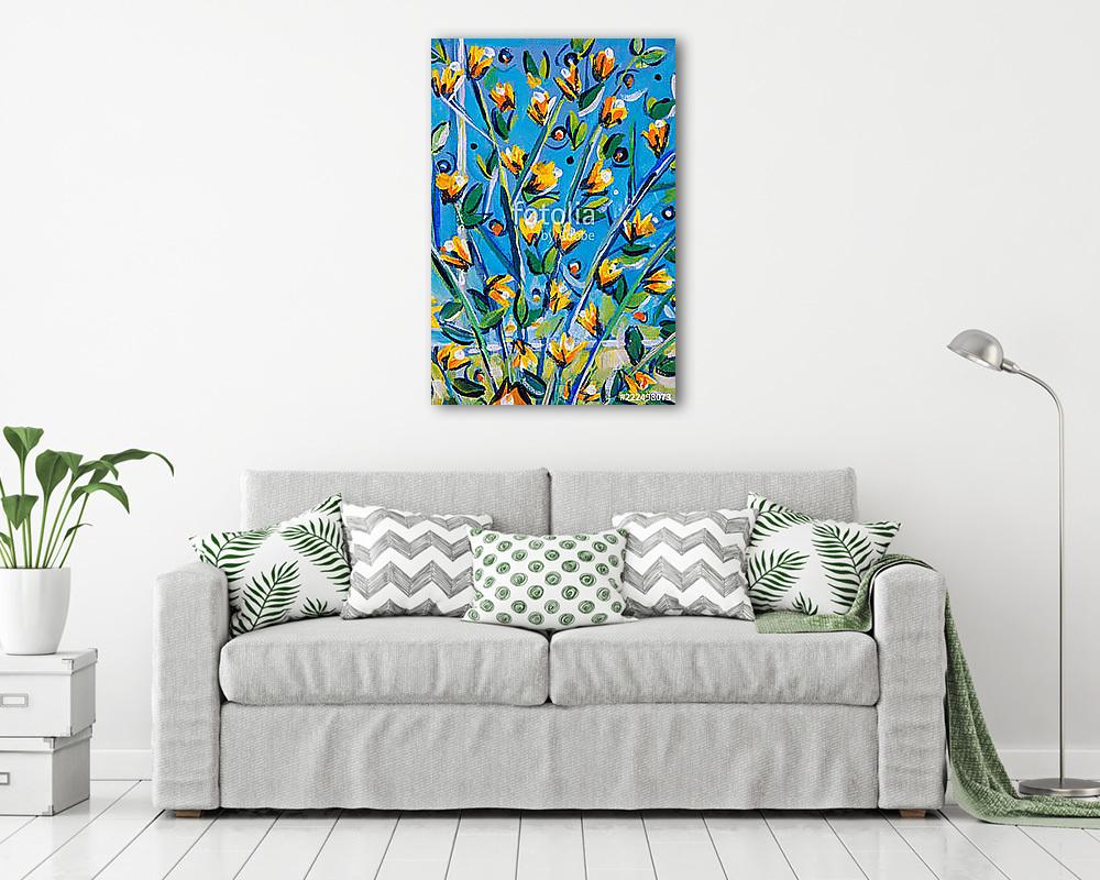 Details of acrylic paintings showing colour, textures and techniques. Expressionistic  tree branches with yellow spring blossom. - vászonkép, falikép vásárlás Details of acrylic paintings showing colour, textures and techniques. Expressionistic  tree branches with yellow spring blossom. (vászonkép) - vászonkép, falikép otthonra és irodába