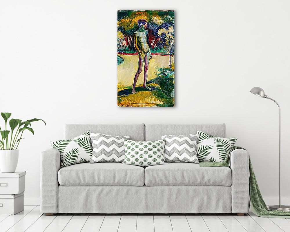 Meztelen fiú a kertben (keretezett kép) - vászonkép, falikép otthonra és irodába