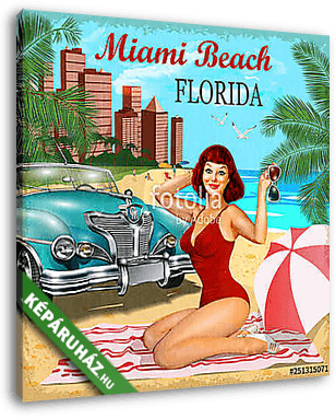 Miami Beach, Florida retro poster. - vászonkép 3D látványterv