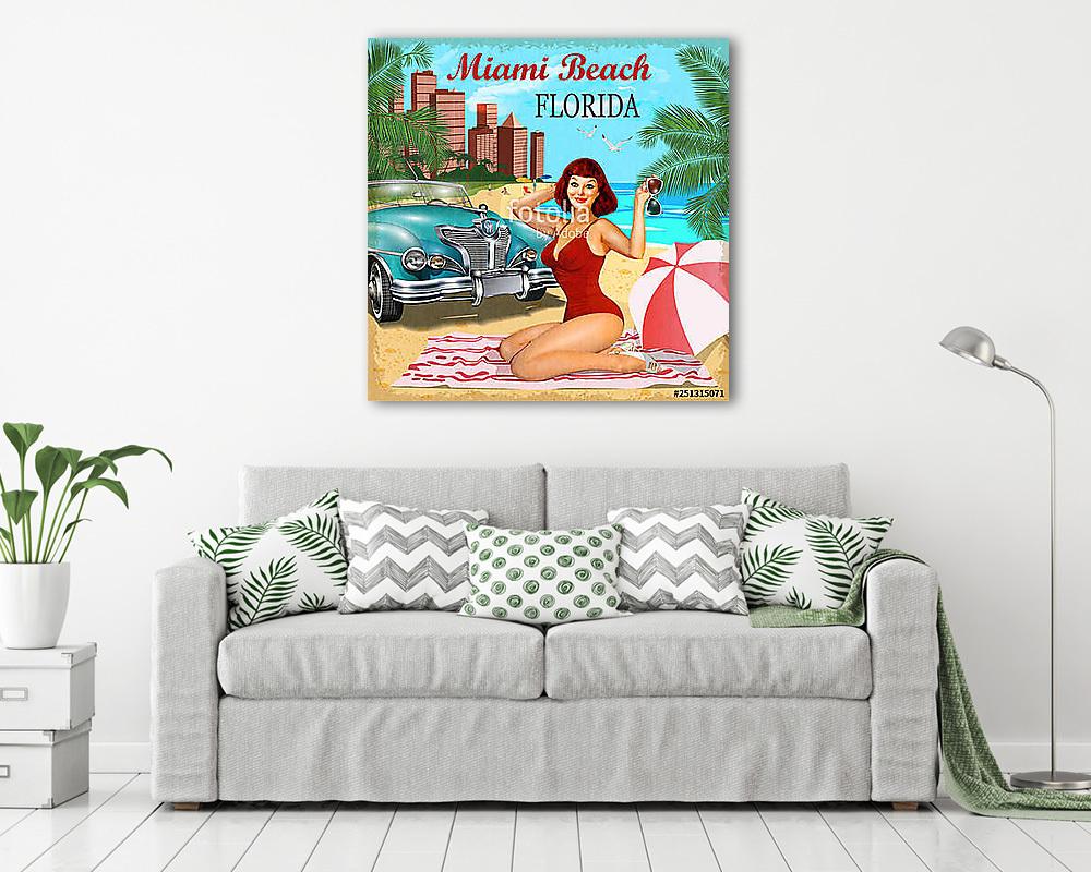 Miami Beach, Florida retro poster. - vászonkép, falikép vásárlás Miami Beach, Florida retro poster. (fotótapéta) - vászonkép, falikép otthonra és irodába
