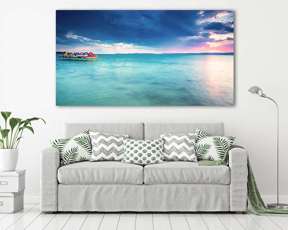 Balatoni tájkép vizibiciklikkel (vászonkép) - vászonkép, falikép otthonra és irodába