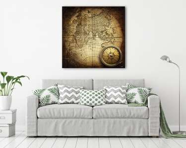 Sötét szélű antik térkép, iránytűvel (vászonkép) - vászonkép, falikép otthonra és irodába