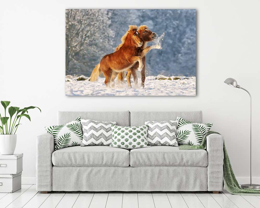 Két kicsi póni (keretezett kép) - vászonkép, falikép otthonra és irodába