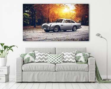 Aston Martin DB5 az őszi erdőben 2. (vászonkép) - vászonkép, falikép otthonra és irodába