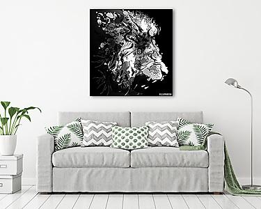 Az oroszlánfej szürke léptékű digitális festése (vászonkép) - vászonkép, falikép otthonra és irodába