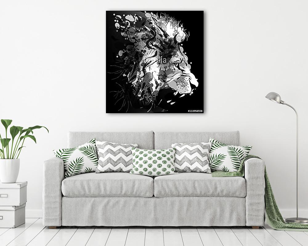 Az oroszlánfej szürke léptékű digitális festése (bögre) - vászonkép, falikép otthonra és irodába