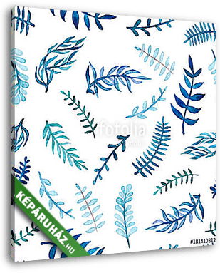 Herbal Seamless Pattern of Watercolor Blue Leaves - vászonkép 3D látványterv