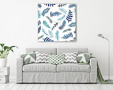 Herbal Seamless Pattern of Watercolor Blue Leaves (vászonkép) - vászonkép, falikép otthonra és irodába