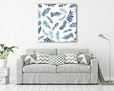 Herbal Seamless Pattern of Watercolor Blue Leaves (vászonkép) - vászonkép, falikép otthonra és irodába