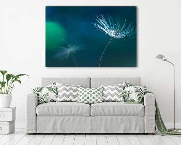 A dandelion seed with drops of water on a multi-colored backgrou (vászonkép) - vászonkép, falikép otthonra és irodába