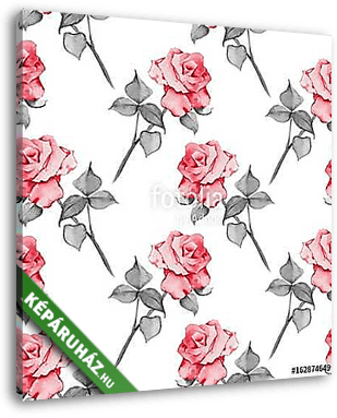 Floral seamless pattern. Watercolor background with roses 17 - vászonkép 3D látványterv
