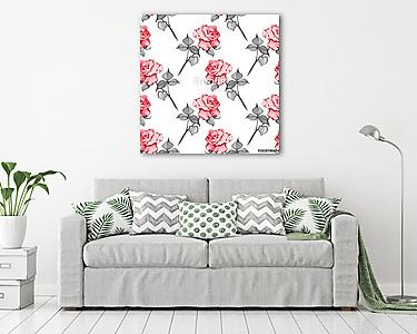 Floral seamless pattern. Watercolor background with roses 17 (vászonkép) - vászonkép, falikép otthonra és irodába