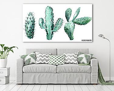 Watercolor set of cactus  isolated illustration on a white backg (vászonkép) - vászonkép, falikép otthonra és irodába