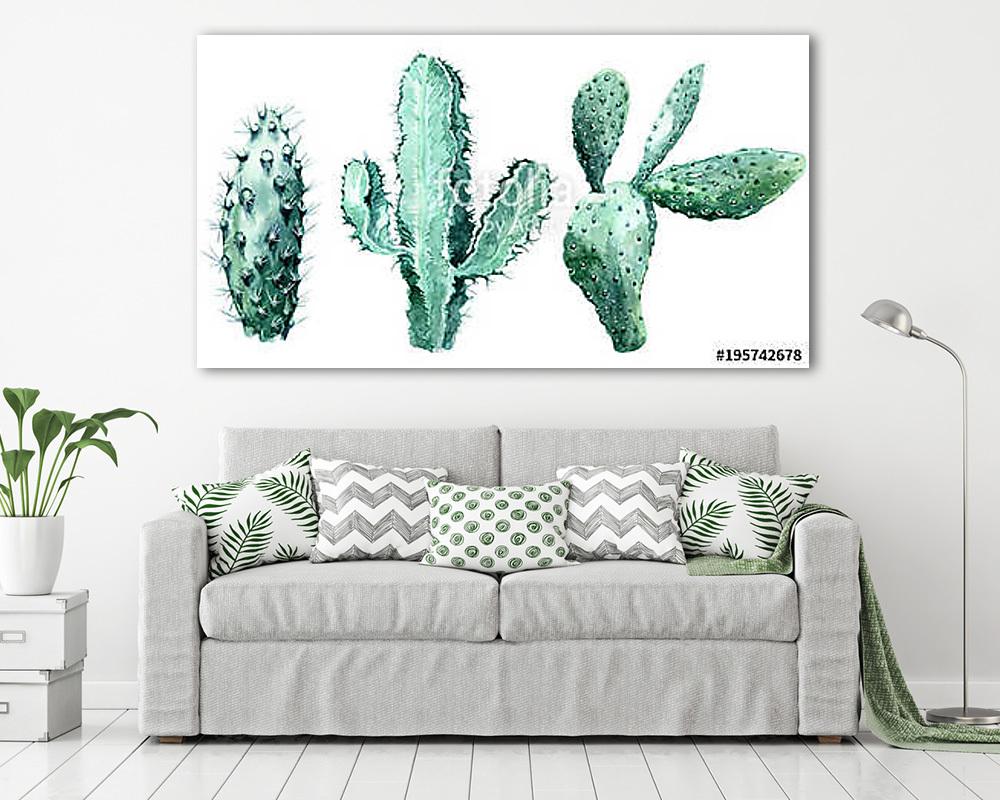Watercolor set of cactus  isolated illustration on a white backg (bögre) - vászonkép, falikép otthonra és irodába