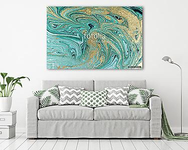 Marble abstract acrylic background. Nature green marbling artwork texture. Golden glitter. (vászonkép) - vászonkép, falikép otthonra és irodába